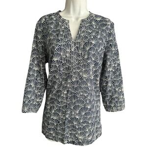 Talbots | Shell Print 3/4 Sleeve VNeck Cotton Tunic Sz M EUC